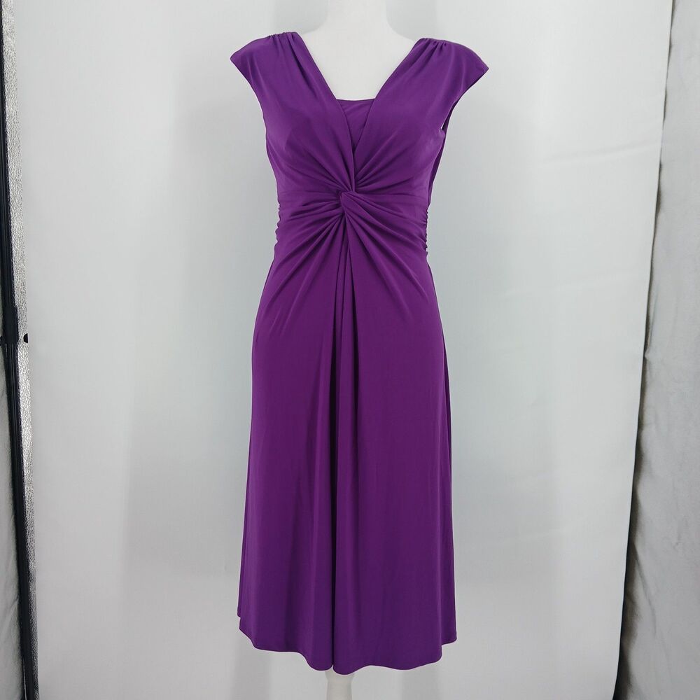 Chaps Purple Sleeveless Ruched Twist Front Midi Dress Size Small